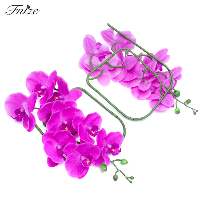 Fnize Artificial Orchid Stems Real Touch Latex Phalaenopsis Branches Faux Cymbidium Flowers 9 Large Petals 38 Inches 2pcs (Rose red) - Image 4